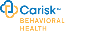 Carisk Behavioral Health logo features a blue and orange abstract symbol and the company name in blue and orange text on a white background.