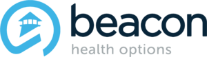 Beacon Health Options logo with a blue lighthouse in a circle on the left and the company name in dark and light gray text on the right.